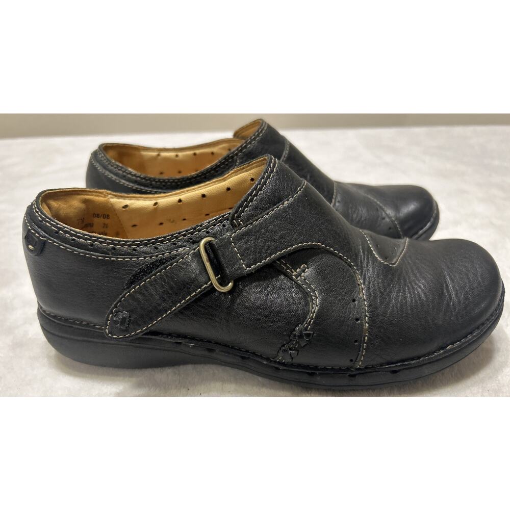 Clarks Unstructured Shoes Womens 7 M Black Hook An Loop Casual Comfort Strappy